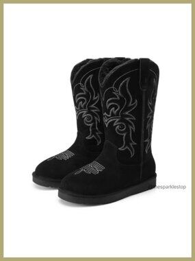 Suede Leather Cowboy Boots Women Western Winter Knee High Boots